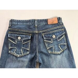 Helix Mens Slim Boot Jeans Dark Wash Whiskered Cross Flap Pocket Denim 32x32